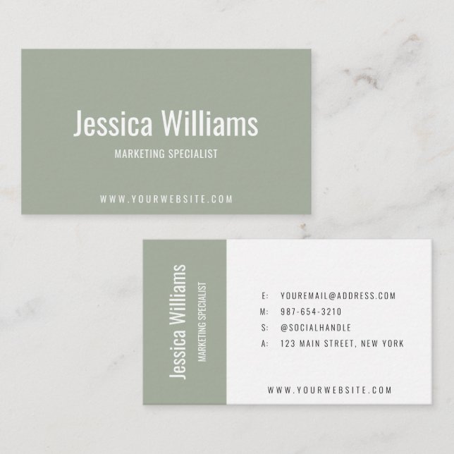 Carte De Visite Minimalist Customizable Professional Sage Green (Devant / Derrière)