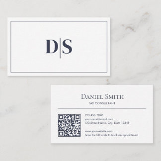 Carte De Visite Minimalist Dark Gray on White Initials QR Code