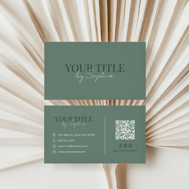 Carte De Visite Minimalist Elegant Modern Sage Green QR Code (Créateur téléchargé)