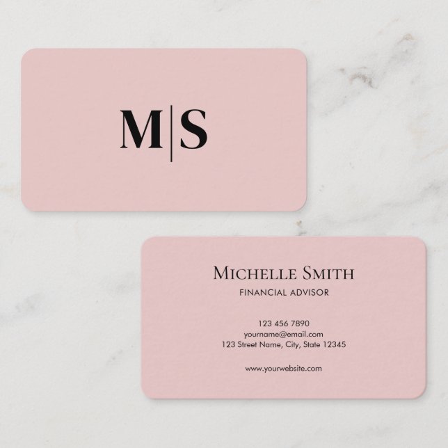 Carte De Visite Minimalist Elegant Pink Monogram Initial Executive (Devant / Derrière)