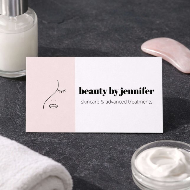 Carte De Visite Minimalist Face Logo Esthetician Blush Pink (Créateur téléchargé)