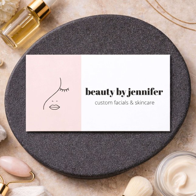 Carte De Visite Minimalist Face Logo Facialist Blush Pink (Créateur téléchargé)