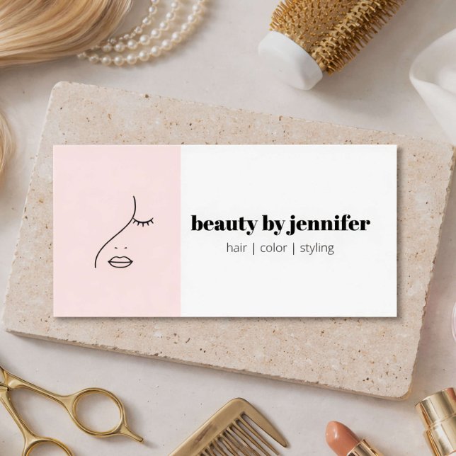 Carte De Visite Minimalist Face Logo Hair Stylist Blush Pink (Créateur téléchargé)