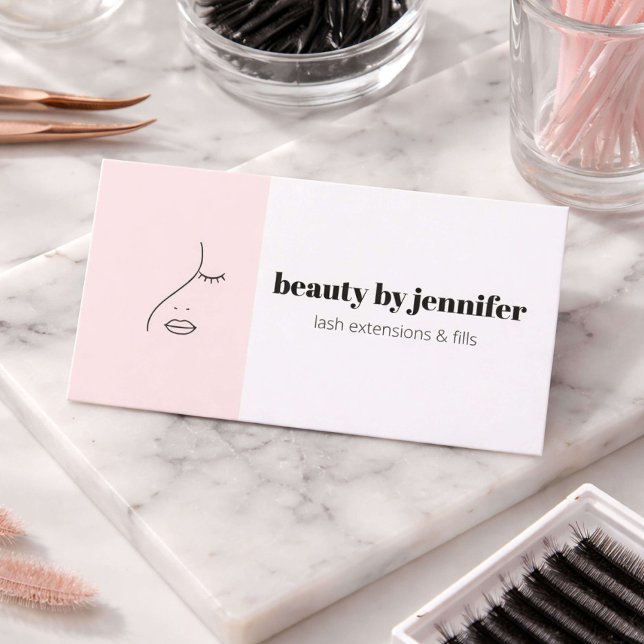 Carte De Visite Minimalist Face Logo Lash Technician Blush Pink (Créateur téléchargé)
