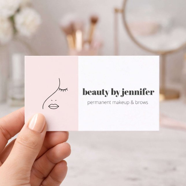 Carte De Visite Minimalist Face Logo Permanent Makeup Artist Pink (Créateur téléchargé)