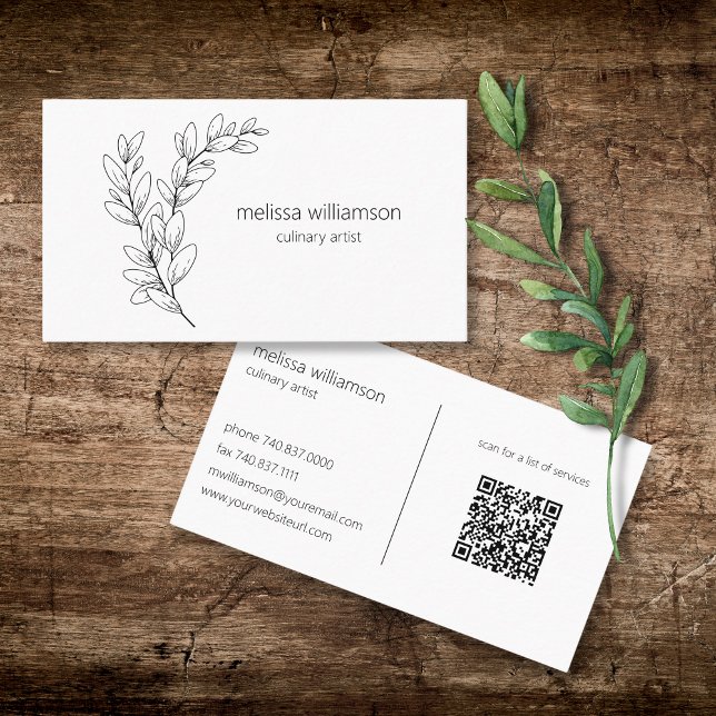 Carte De Visite Minimalist Foliage with QR Code  (Créateur téléchargé)