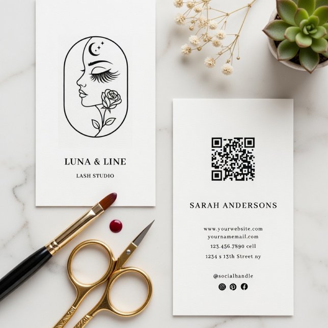 Carte De Visite Minimalist Lash Artist Business Card with QR Code  (Créateur téléchargé)