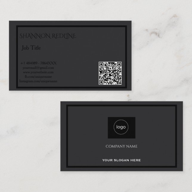 Carte De Visite Minimalist Mate Black QR  (Devant / Derrière)