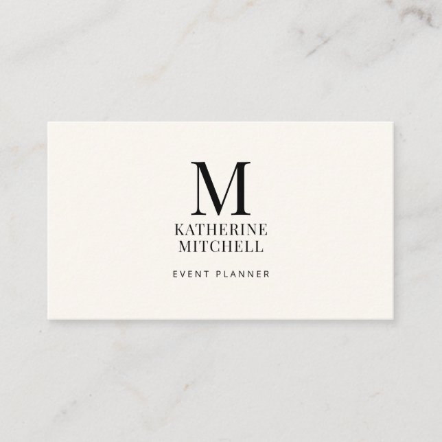 Carte De Visite Minimalist Monogram Luxury Black/Ivory Logo QR  (Devant)
