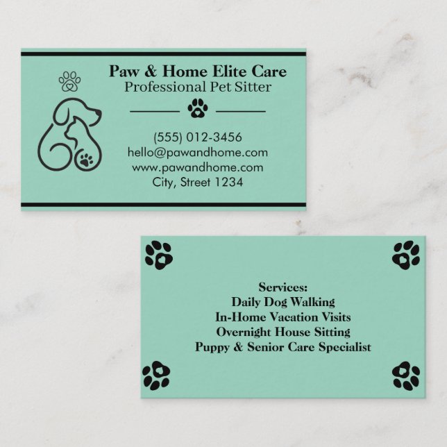 Carte De Visite Minimalist Pet Sitter Business Card | Professional (Devant / Derrière)