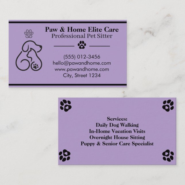 Carte De Visite Minimalist Pet Sitter Business Card | Professional (Devant / Derrière)