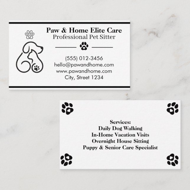 Carte De Visite Minimalist Pet Sitter Business Card | Professional (Devant / Derrière)