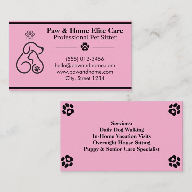 Carte De Visite Minimalist Pet Sitter Business Card | Professional (Devant / Derrière)
