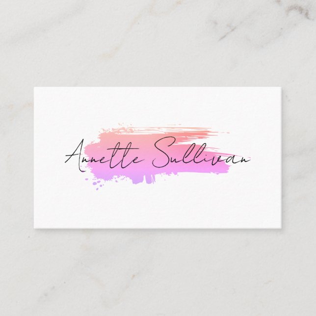 Carte De Visite Minimalist pink brushstroke white Business Card (Devant)