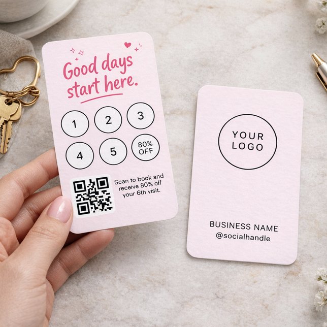 Carte De Visite Minimalist Pink Business Card with Logo QR Code  (Créateur téléchargé)