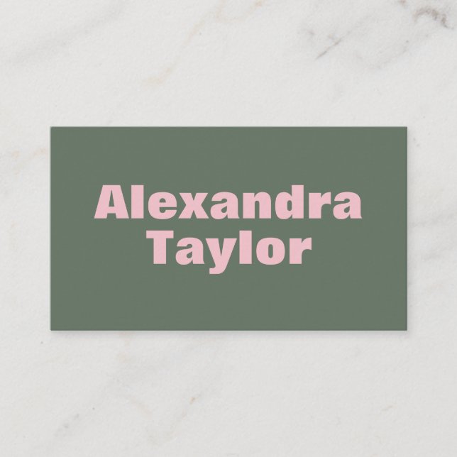 Carte De Visite Minimalist Pink Green Aesthetic Personalized Bold (Devant)