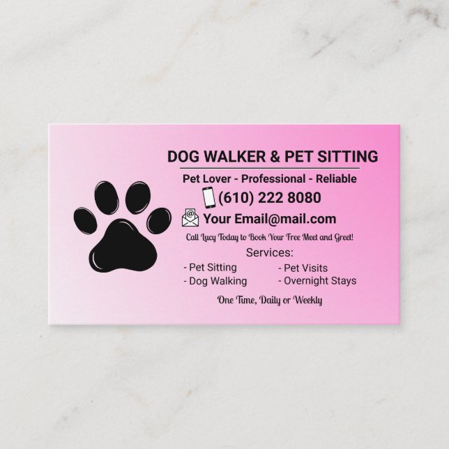 Carte De Visite Minimalist Pink Pet Sitter Dog Walker (Devant)