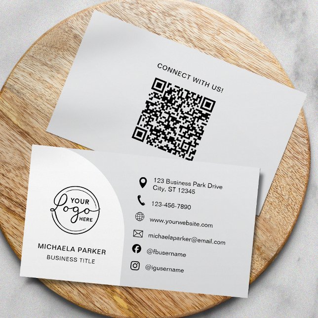 Carte De Visite Minimalist Professional Custom Logo Icons QR Code (Créateur téléchargé)