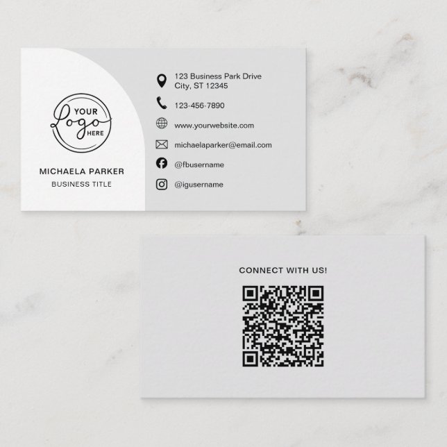 Carte De Visite Minimalist Professional Custom Logo Icons QR Code (Devant / Derrière)