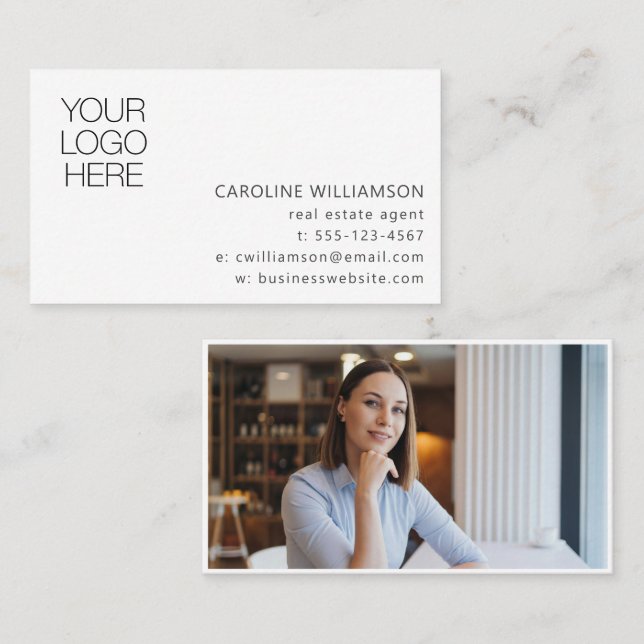 Carte De Visite Minimalist Professional Logo Photo Real Estate (Devant / Derrière)