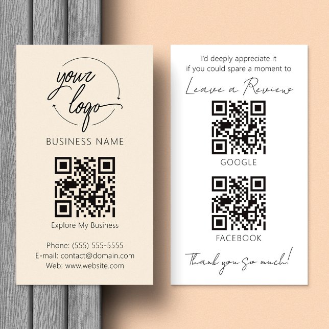 Carte De Visite Minimalist Review Request with QR Code Chic Creamy (Créateur téléchargé)