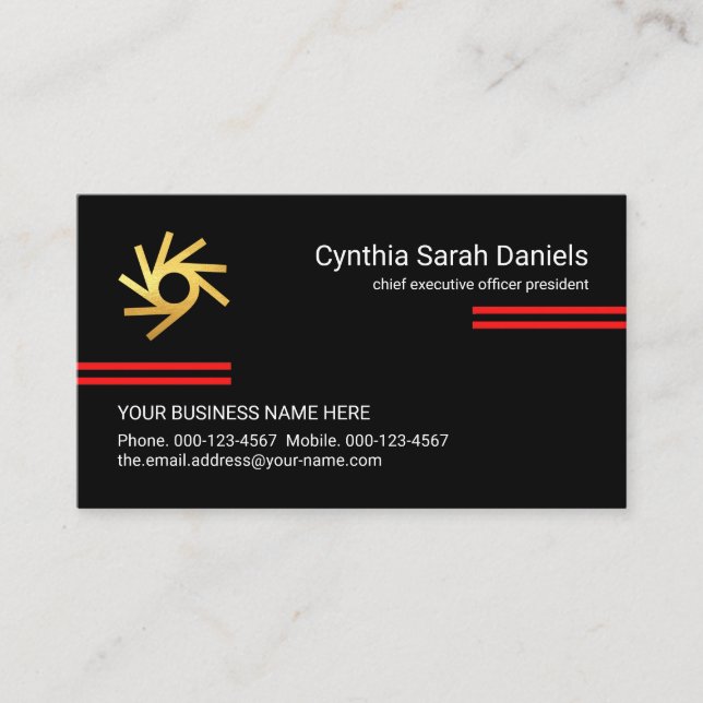 Carte De Visite Minimalist Simple Red Lines CEO Founder (Devant)
