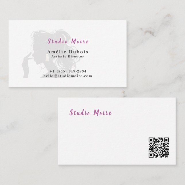 Carte De Visite Minimalist Subtle Luxury Salon QR Code (Devant / Derrière)