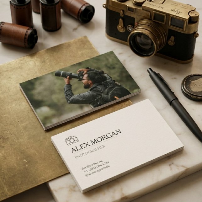 Carte De Visite Minimalist Warm Sand Camera Logo Photographer  (Minimalist Warm Sand Camera Logo Photographer Business Card)