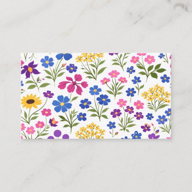 Carte De Visite Minimalist Wildflower Seamless Pattern on White  (Devant)