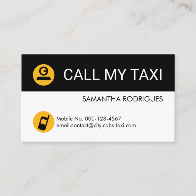 Carte De Visite Minimalist Yellow Taxi Cab Driver (Devant)