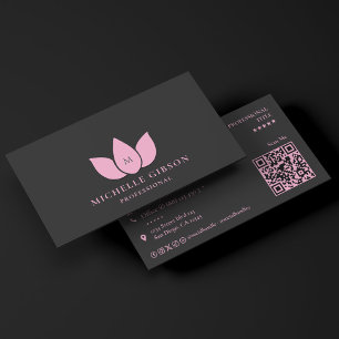 Carte De Visite Minimaliste Beauté Professionnelle Lotus Noir Rose