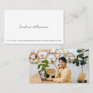 Carte De Visite Minimaliste Blanc Élégant Script Photo Professionn