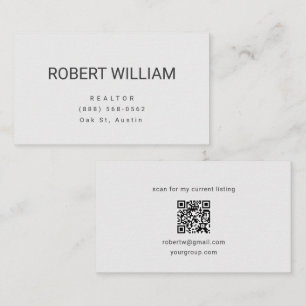 Carte de visite minimaliste blanche pour agent imm