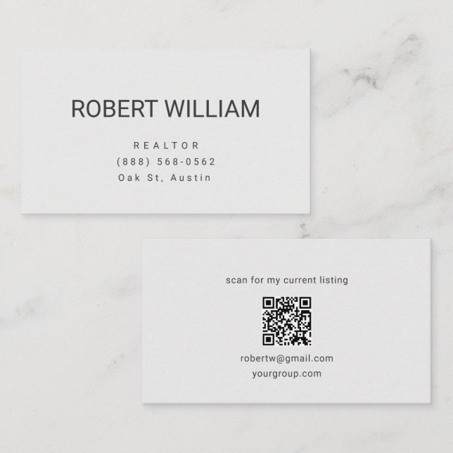 Carte de visite minimaliste blanche pour agent imm (Devant / Derrière)