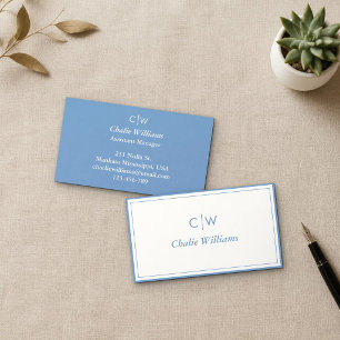 Carte De Visite Minimaliste Bleu Poussiéreux, 2 Bordures, Élégant