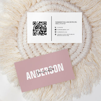 Carte De Visite Minimaliste Boho Rose Code QR Moderne Professionne