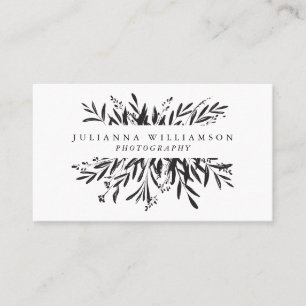 Carte De Visite Minimaliste Botanique Élégant Noir Blanc Professio