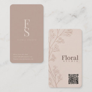 Carte De Visite Minimaliste branche florale ivoire rose tendre