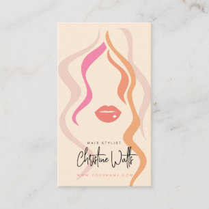 Carte De Visite Minimaliste Code QR Cheveux Ondulés Coiffeur Rose