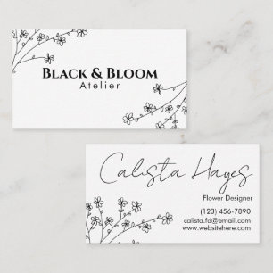 Carte De Visite Minimaliste Créatif Élégant Floral Delicate Noir