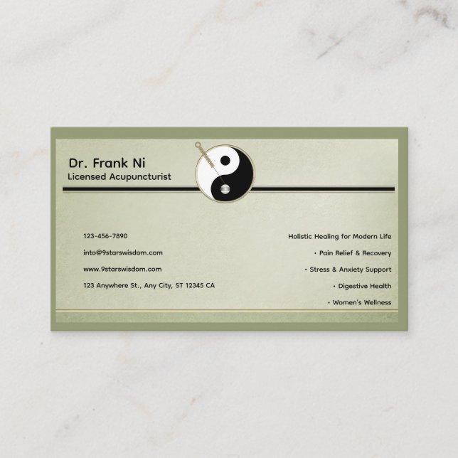Carte de visite minimaliste d'acupuncture élément  (Devant)