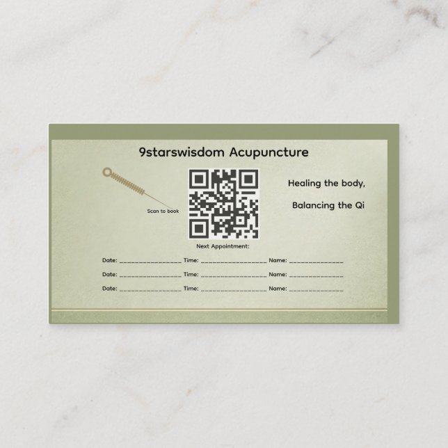 Carte de visite minimaliste d'acupuncture élément  (Dos)
