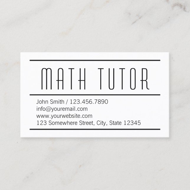 Carte De Visite Minimaliste de tuteur de maths (Devant)
