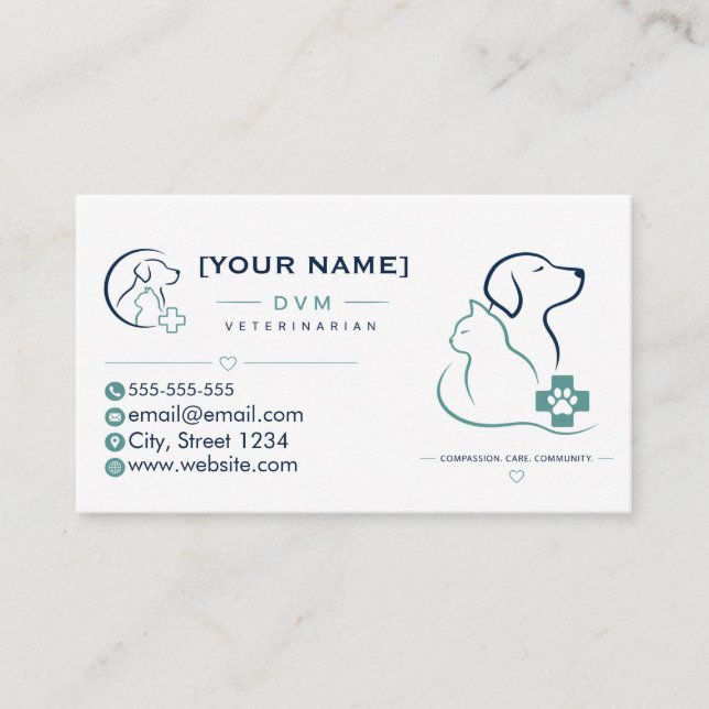 Carte de visite minimaliste de vétérinaire (Devant)