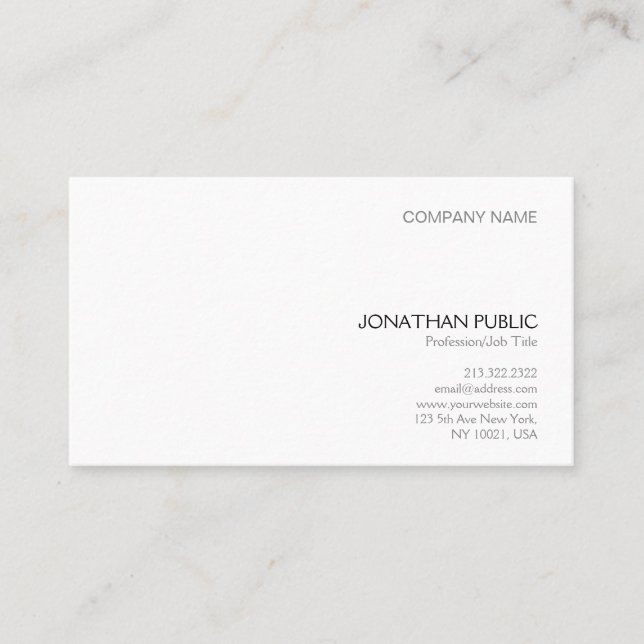 Carte De Visite Minimaliste Élégant Blanc Plat Moderne Professionn (Devant)