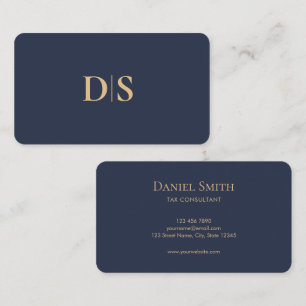 Carte De Visite Minimaliste Élégant Bleu Foncé Initiales Professio