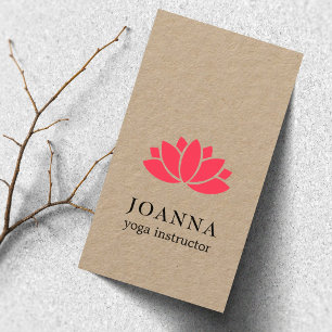 Carte De Visite Minimaliste Élégant Kraft Rouge Lotus Yoga