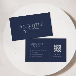 Carte De Visite Minimaliste Élégant Moderne Code QR Bleu Marine