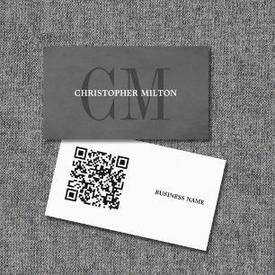 Carte De Visite Minimaliste Gris Gras Monogramme Code QR Consultan