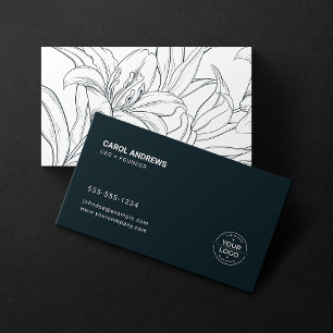 Carte De Visite Minimaliste Logo personnalisé Lys Bleu foncé et Bl